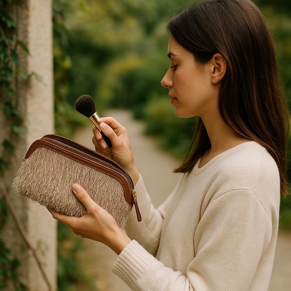 LANCÔME Clutch Makeup Bag Travel Textured Fringe Metallic Zippered fully lined - Picture 3 of 8